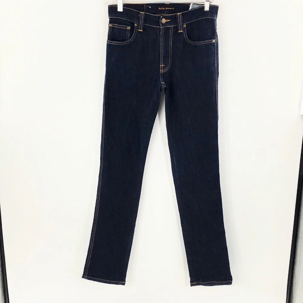 Nudie Jeans Mens Blue Slim Jim Dry Organic Ecru Embo Denim Made in Italy 30 x 33 - Picture 3 of 15